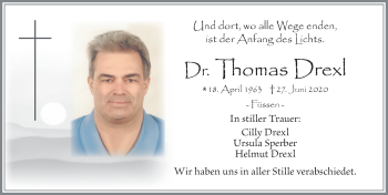Traueranzeige von Thomas Drexl von Allgäuer Zeitung, Füssen
