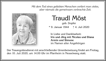 Traueranzeige von Traudl Möst von Allgäuer Zeitung, Füssen