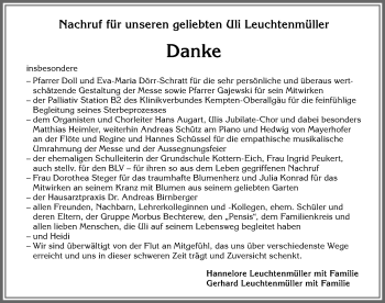 Traueranzeige von Uli Leuchtenmüller von Allgäuer Zeitung,Kempten