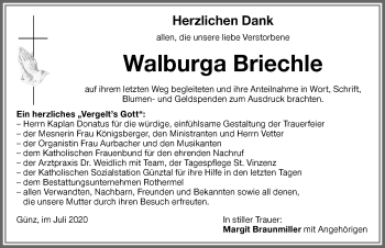 Traueranzeige von Walburga Briechle von Memminger Zeitung