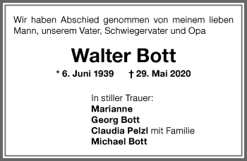 Traueranzeige von Walter Bott von Memminger Zeitung