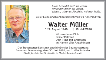 Traueranzeige von Walter Müller von Allgäuer Zeitung, Marktoberdorf