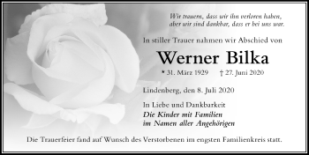 Traueranzeige von Werner Bilka von Der Westallgäuer