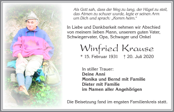 Traueranzeige von Winfried Krause von Allgäuer Zeitung, Füssen