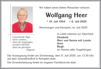 Traueranzeige von Wolfgang Heer von Allgäuer Zeitung