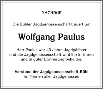 Traueranzeige von Wolfgang Paulus von Allgäuer Anzeigeblatt