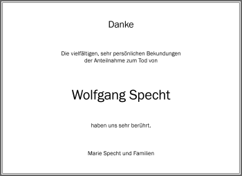 Traueranzeige von Wolfgang Specht von Allgäuer Zeitung