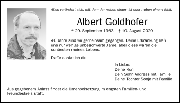 Traueranzeige von Albert Goldhofer von Memminger Zeitung