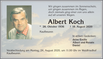 Traueranzeige von Albert Koch von Allgäuer Zeitung, Kaufbeuren/Buchloe