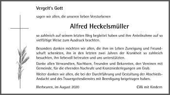 Traueranzeige von Alfred Heckelsmüller von Memminger Zeitung