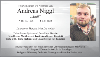Traueranzeige von Andreas Niggl von Allgäuer Zeitung, Füssen