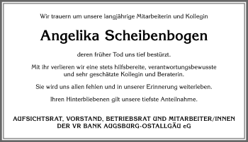 Traueranzeige von Angelika Scheibenbogen von Allgäuer Zeitung, Füssen