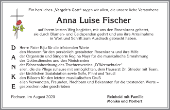 Traueranzeige von Anna Luise Fischer von Allgäuer Zeitung, Marktoberdorf
