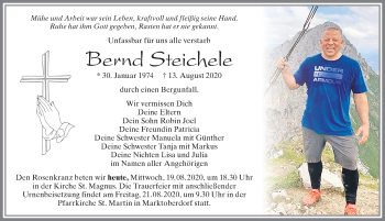 Traueranzeige von Bernd Steichele von Allgäuer Zeitung, Marktoberdorf