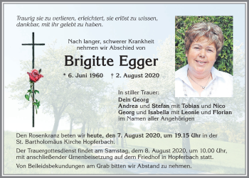 Traueranzeige von Brigitte Egger von Allgäuer Zeitung, Marktoberdorf