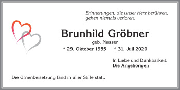 Traueranzeige von Brunhild Gröbner von Allgäuer Zeitung, Marktoberdorf