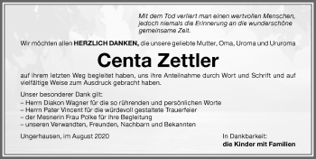 Traueranzeige von Centa Zettler von Memminger Zeitung