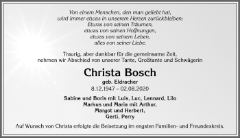 Traueranzeige von Christa Bosch von Allgäuer Zeitung,Kempten