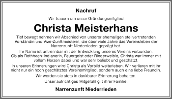 Traueranzeige von Christa Meisterhans von Memminger Zeitung