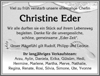 Traueranzeige von Christine Eder von Allgäuer Zeitung, Füssen