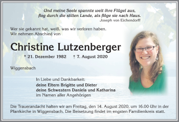 Traueranzeige von Christine Lutzenberger von Allgäuer Zeitung