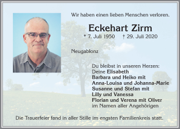 Traueranzeige von Eckehart Zirm von Allgäuer Zeitung, Kaufbeuren/Buchloe