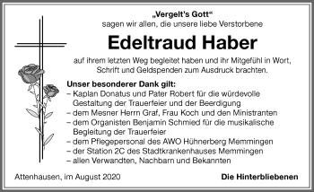 Traueranzeige von Edeltraud Haber von Memminger Zeitung
