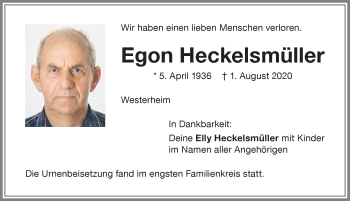 Traueranzeige von Egon Heckelsmüller von Memminger Zeitung