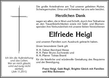 Traueranzeige von Elfriede Heigl von Allgäuer Zeitung,Kempten