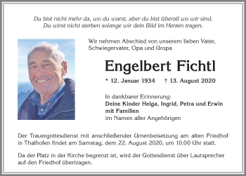 Traueranzeige von Engelbert Fichtl von Allgäuer Zeitung, Marktoberdorf