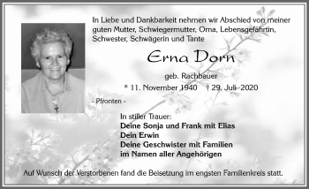 Traueranzeige von Erna Dorn von Allgäuer Zeitung, Füssen