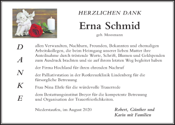 Traueranzeige von Erna Schmid von Der Westallgäuer