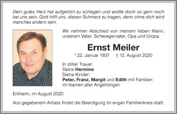 Traueranzeige von Ernst Meiler von Memminger Zeitung