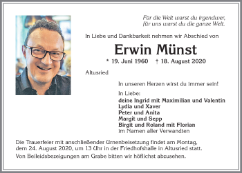 Traueranzeige von Erwin Münst von Allgäuer Zeitung,Kempten