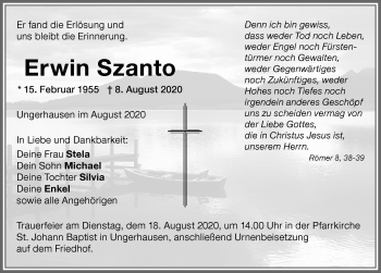 Traueranzeige von Erwin Szanto von Memminger Zeitung