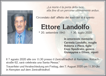 Traueranzeige von Ettore Landolfo von Allgäuer Zeitung,Kempten