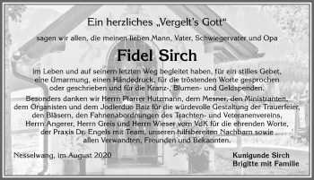 Traueranzeige von Fidel Sirch von Allgäuer Zeitung, Füssen