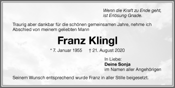 Traueranzeige von Franz Klingl von Memminger Zeitung