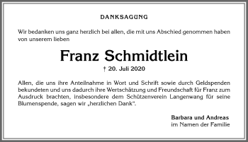 Traueranzeige von Franz Schmidtlein von Allgäuer Anzeigeblatt
