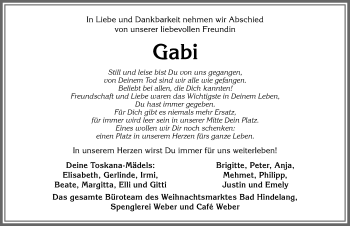 Traueranzeige von Gabi  von Allgäuer Anzeigeblatt