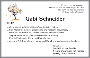 Traueranzeige von Gabi Schneider von Allgäuer Anzeigeblatt