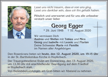 Traueranzeige von Georg Egger von Allgäuer Zeitung, Marktoberdorf