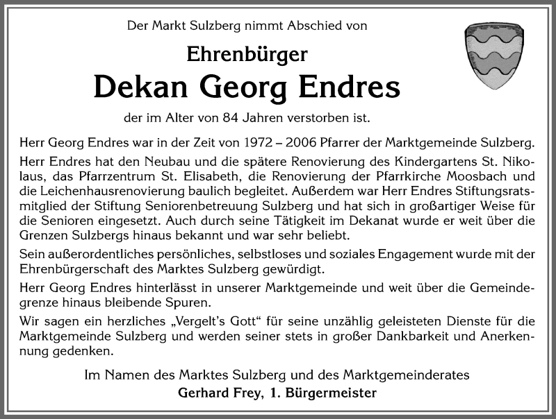  Traueranzeige für Georg Endres vom 07.08.2020 aus Allgäuer Zeitung,Kempten
