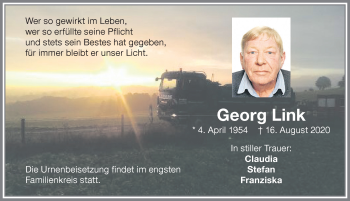 Traueranzeige von Georg Link von Memminger Zeitung