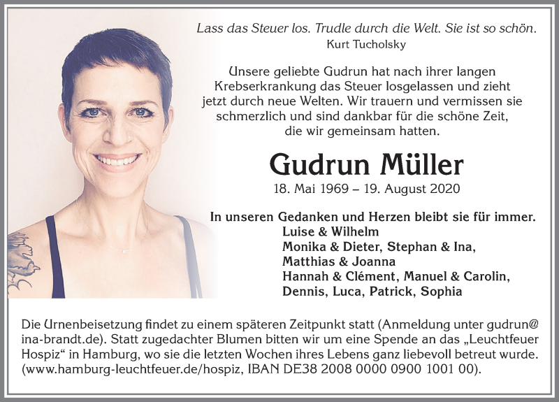  Traueranzeige für Gudrun Müller vom 29.08.2020 aus Allgäuer Zeitung, Marktoberdorf
