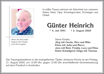 Traueranzeige von Günter Heinrich von Allgäuer Anzeigeblatt