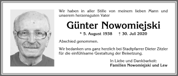 Traueranzeige von Günter Nowomiejski von Allgäuer Zeitung, Kaufbeuren/Buchloe