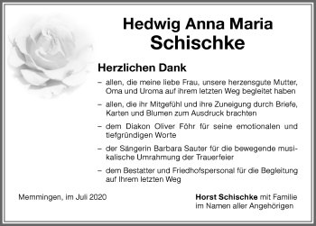 Traueranzeige von Hedwig Anna Maria Schischke von Memminger Zeitung