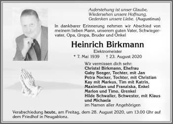 Traueranzeige von Heinrich Birkmann von Allgäuer Zeitung, Kaufbeuren/Buchloe