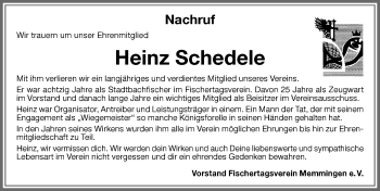 Traueranzeige von Heinz Schedele von Memminger Zeitung
